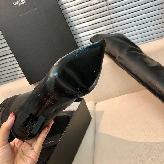 SAINT LAURENT YSL Exclusive Custom Letter Heel Pointed High Boots