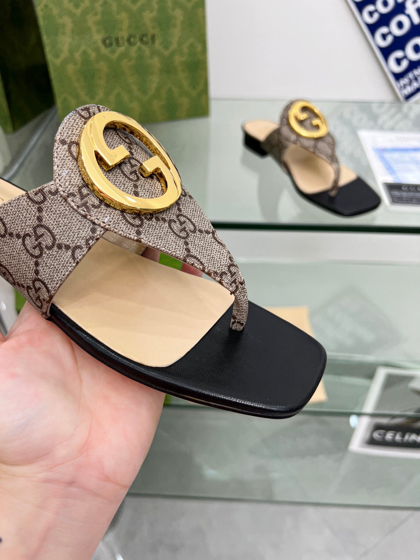 2023 Gucci-Inspired Square Toe Flip-Flops – Rubber or Leather Sole