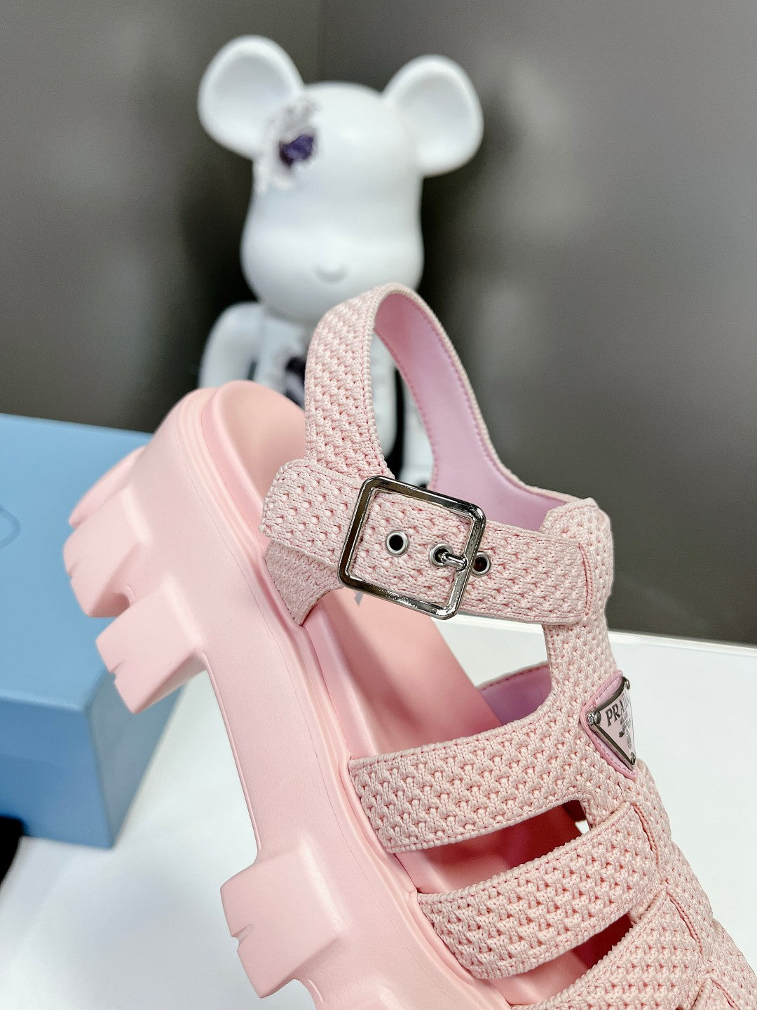 Prada 2023 Exclusive Woven Cage Rubber Sandals