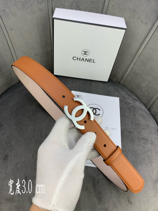 Chanel Women’s Classic Belt – Smooth Lined Matte Leather & Silver Metal Buckle