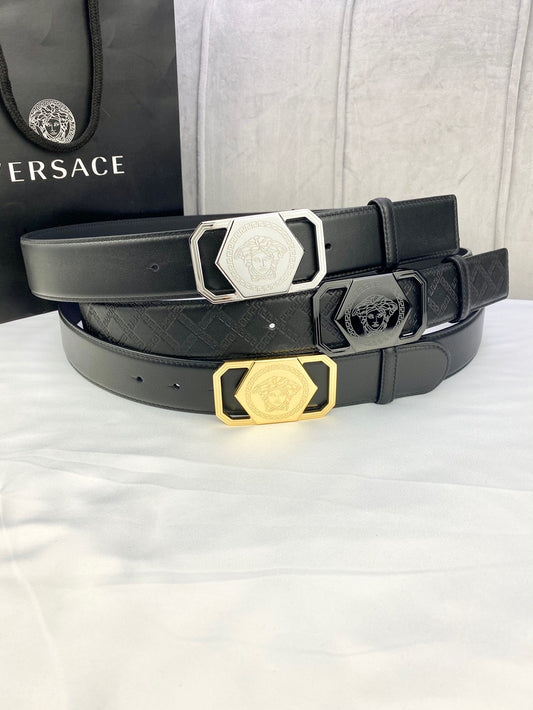 Versace Belt – Soft Calfskin & 3D Medusa Steel Buckle