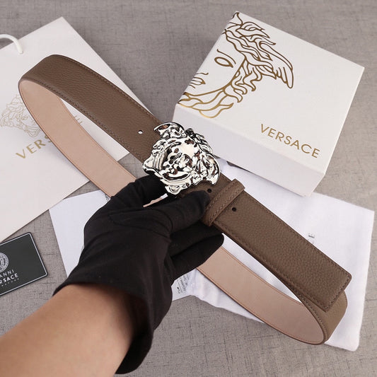 Versace Belt – Grainy Leather & 3D Medusa Buckle