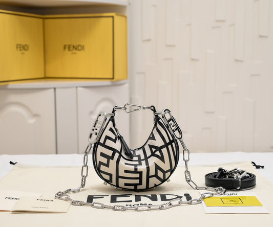 FENDI Mini Crescent Shoulder Bag 2186 with Adjustable Strap Cl