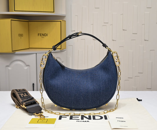 FENDI Fendigraphy Mini Crescent Shoulder Bag 2196 with Adjustable Strap B