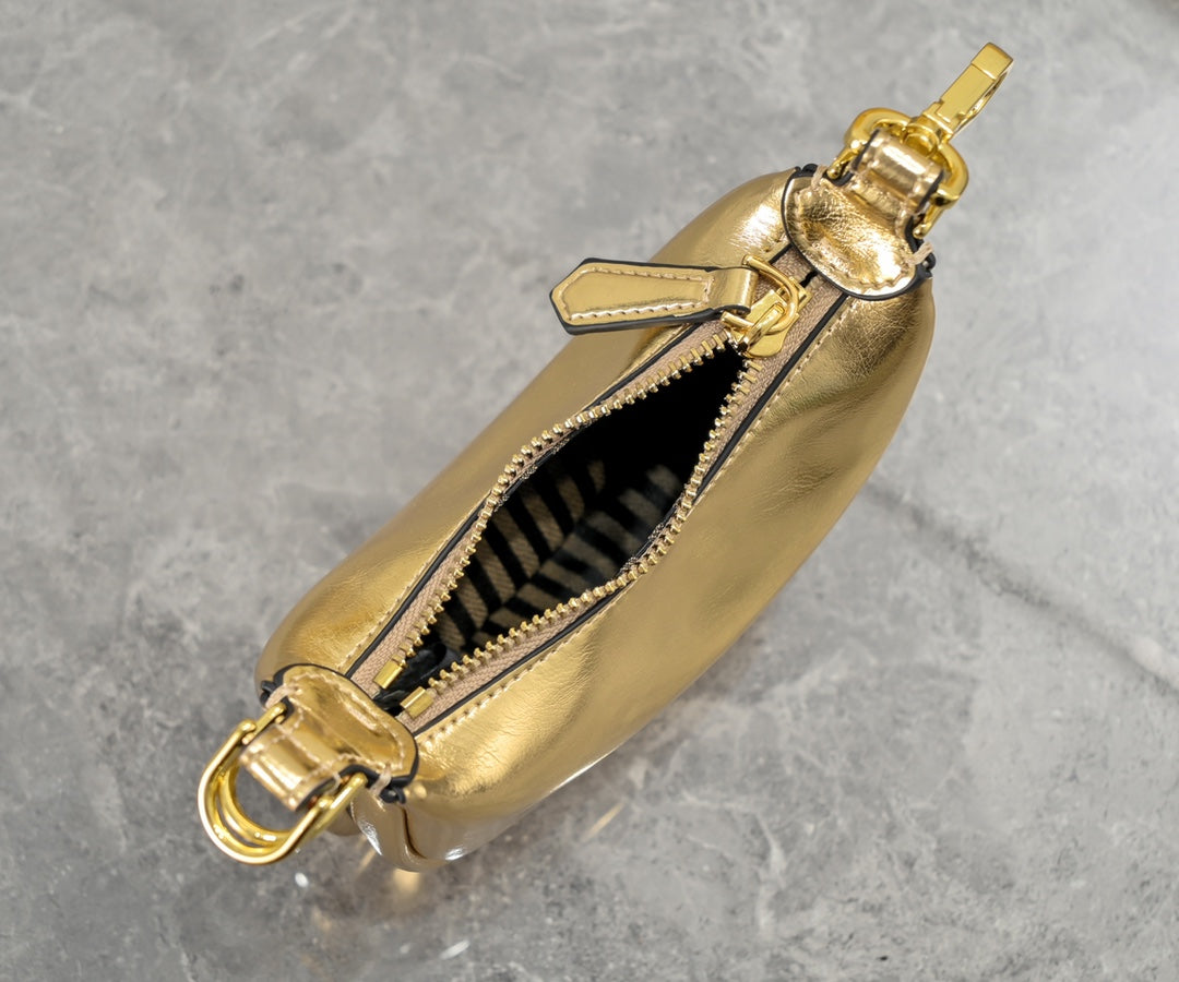 FENDI Praphy Mini Crescent Shoulder Bag – Model 2186 Gold