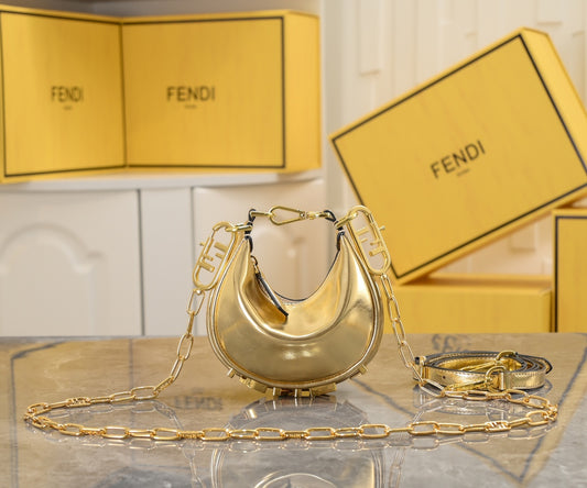 FENDI Praphy Mini Crescent Shoulder Bag – Model 2186 Gold