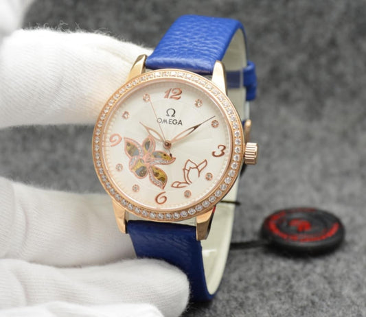 Blue Strap Omega Watch with Diamond Sparkle