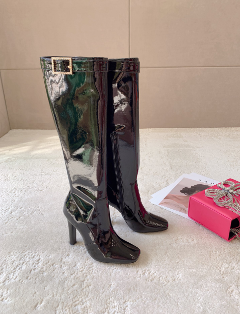 Saint Laurent 24SS Patent Leather Knee-High Boots – Sleek & Sexy