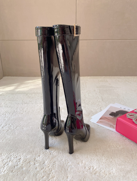 Saint Laurent 24SS Patent Leather Knee-High Boots – Sleek & Sexy