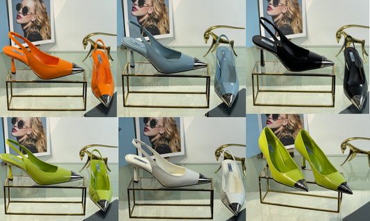New Prada Exclusive Patent Leather Slingback Heels with Metal Toe Detail