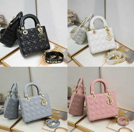 Lady ABCDior Lambskin Bag – Black, White, Pink & Gray | Cannage Quilting + Enamel Charms
