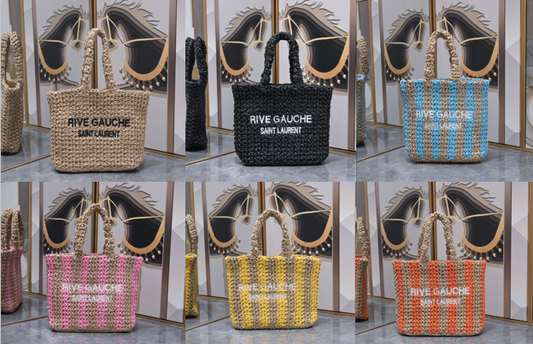 Handwoven Raffia Fiber Mini Colorblock Tote – Style 1845