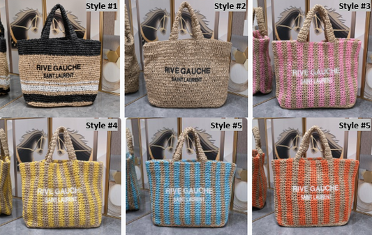 Handwoven Raffia Fiber Large Colorblock Tote – Style 1846