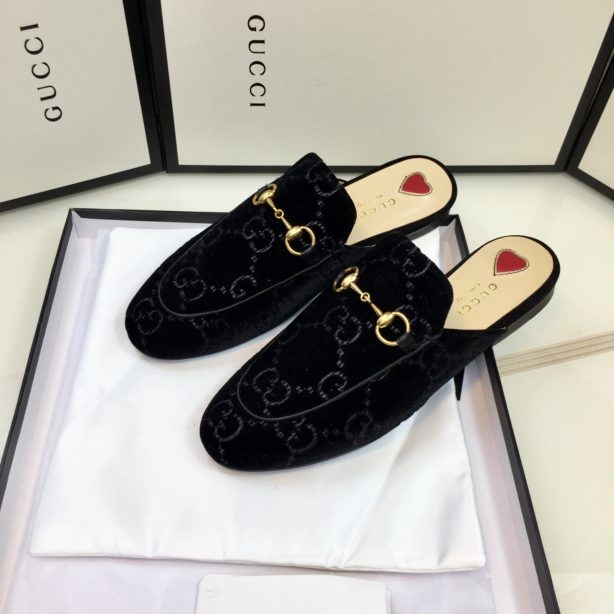 GUCCI Classic 3D  Print Flat Mule Shoes