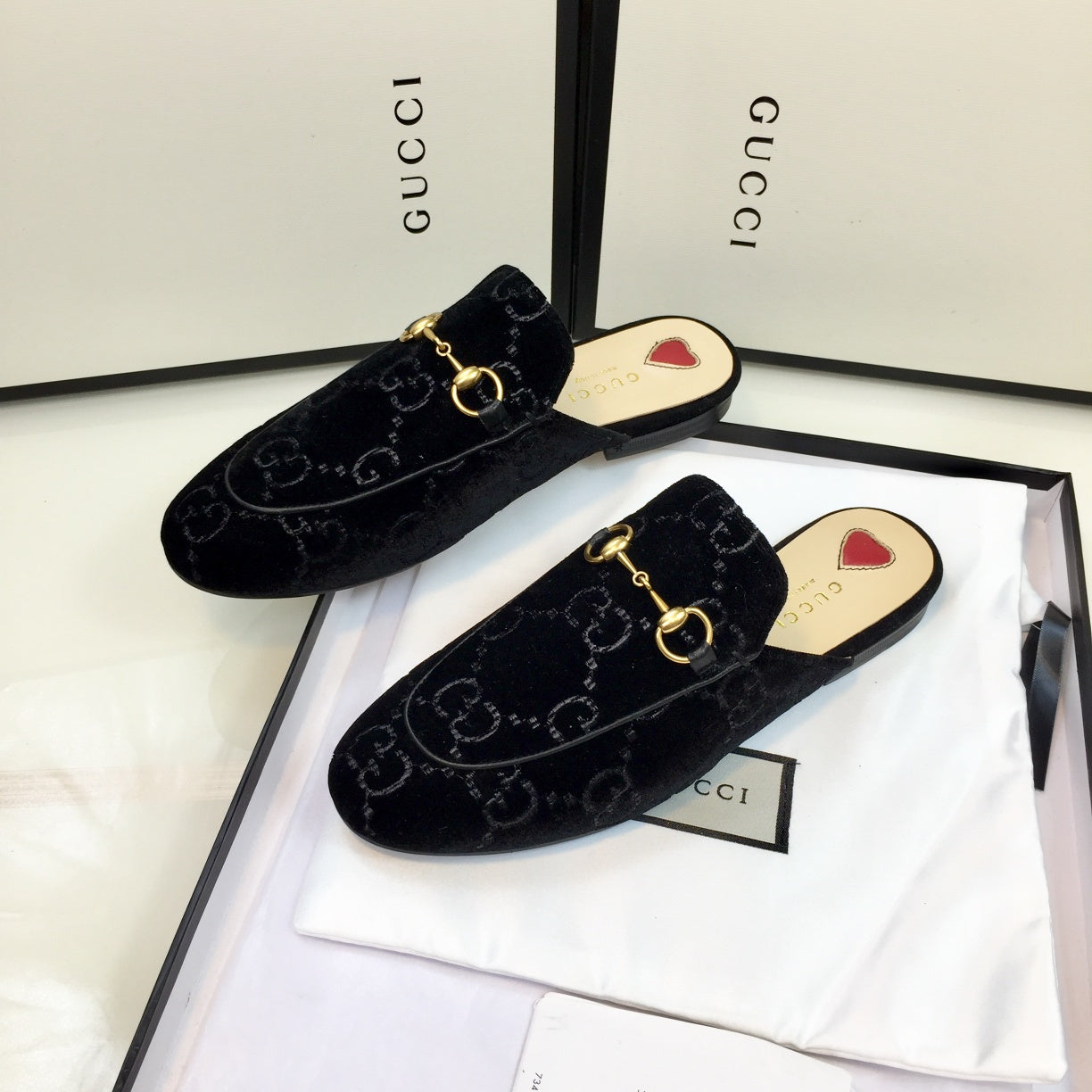 GUCCI Classic 3D  Print Flat Mule Shoes