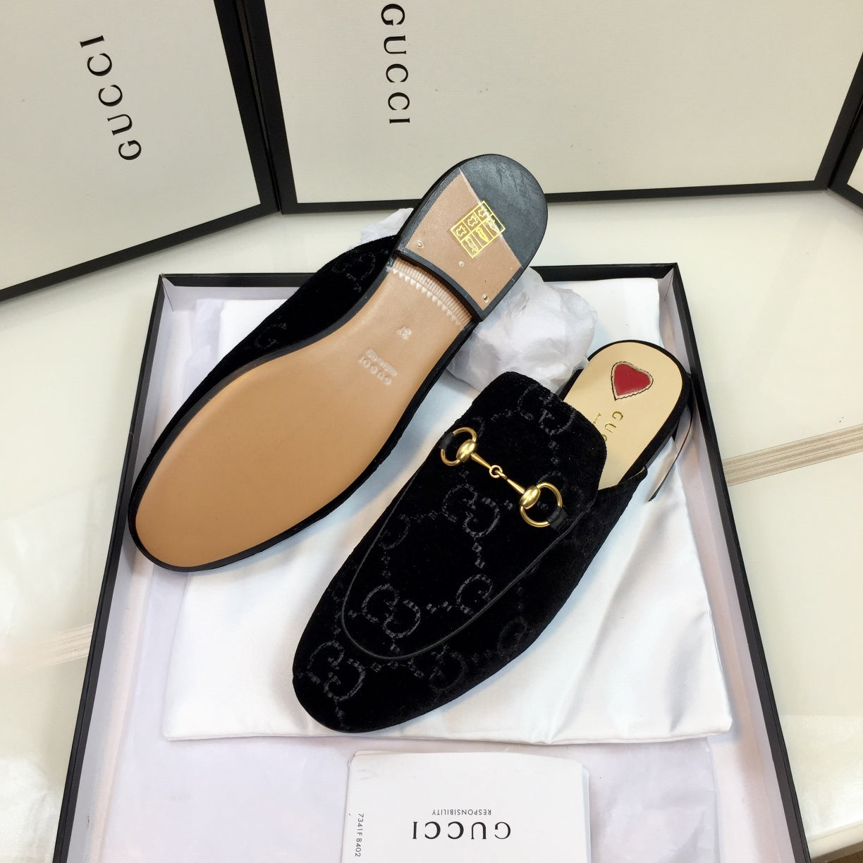 GUCCI Classic 3D  Print Flat Mule Shoes