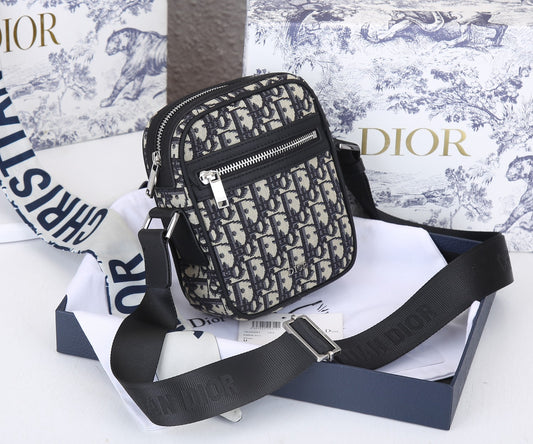 Dior Messenger Bag – Black Oblique Canvas with Black Pebbled Leather | Tiger Edition Gift Box