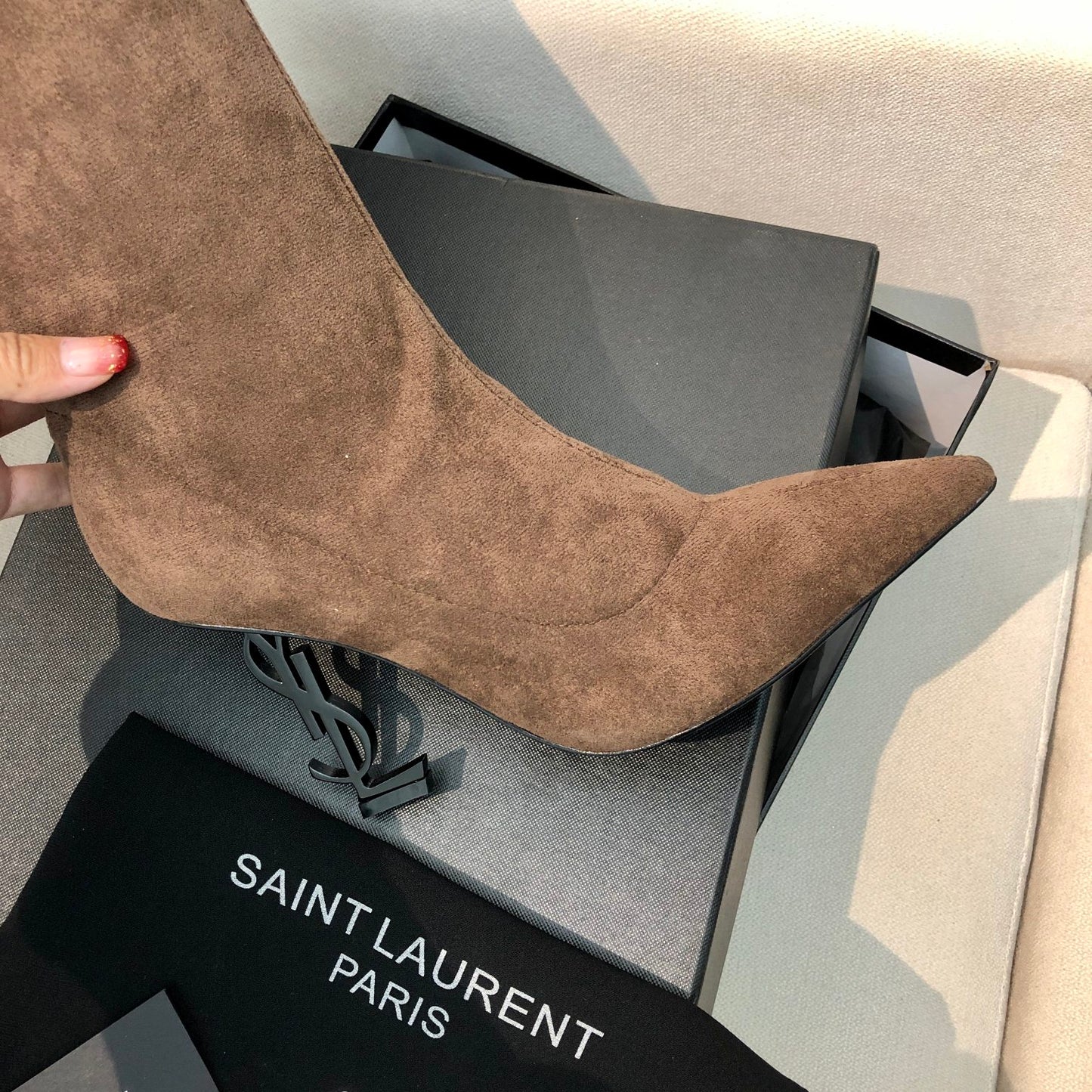 SAINT LAURENT YSL Exclusive Custom Letter Heel Pointed High Boots 1B