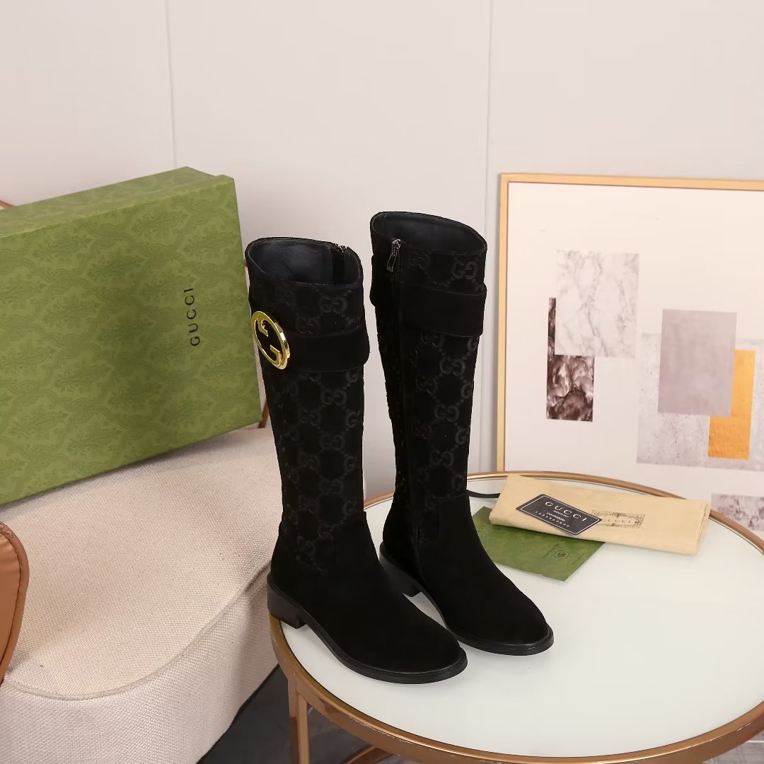Gucci-Inspired Knee-High Boots with Double G Buckle:06