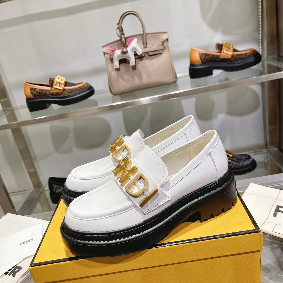 FENDI Graphy Fall/Winter Loafers with Gold Metal Accents