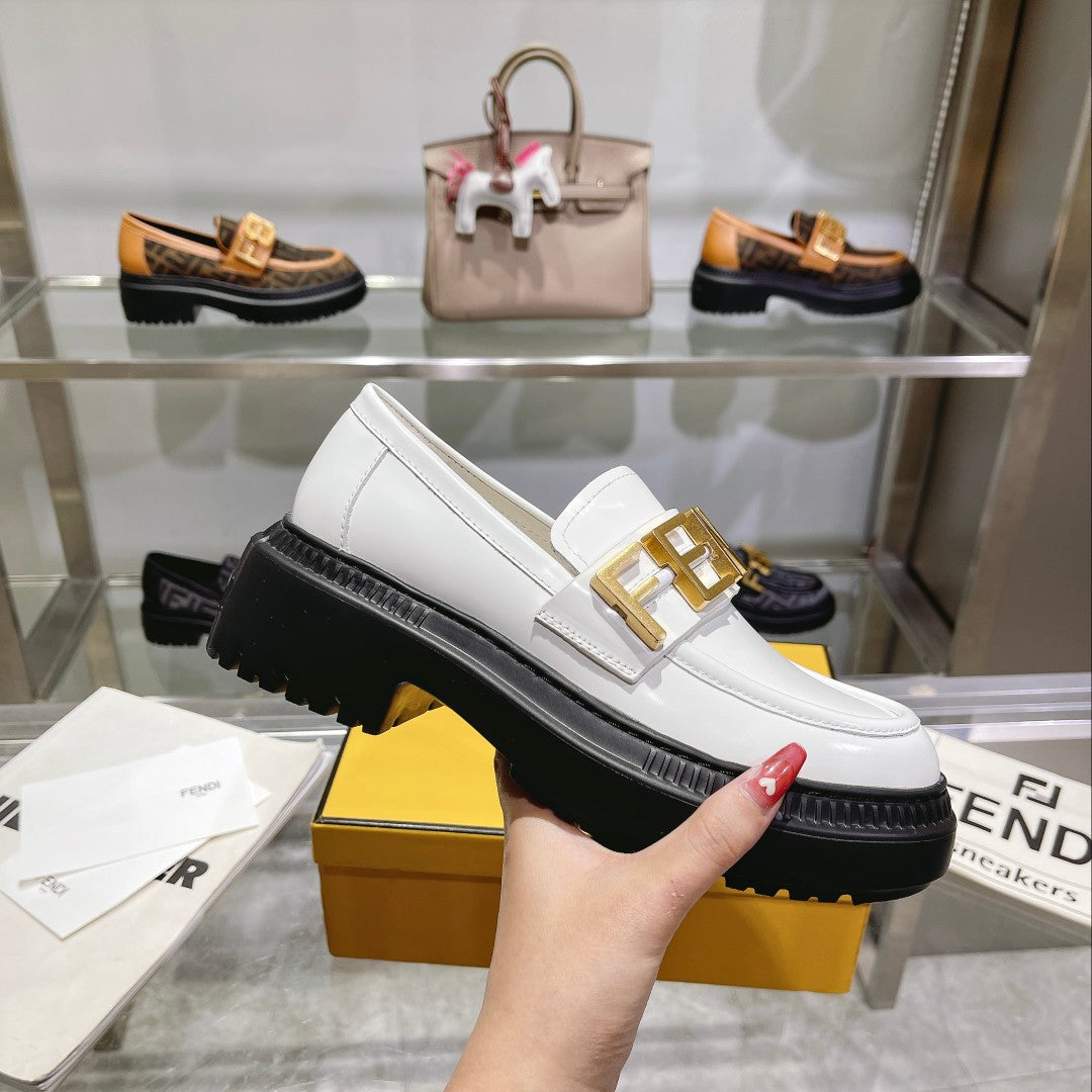 FENDI Graphy Fall/Winter Loafers with Gold Metal Accents