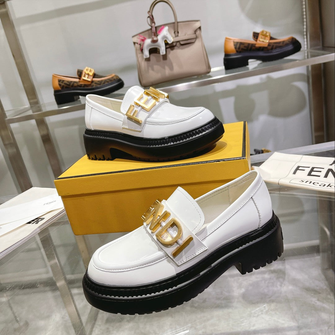 FENDI Graphy Fall/Winter Loafers with Gold Metal Accents