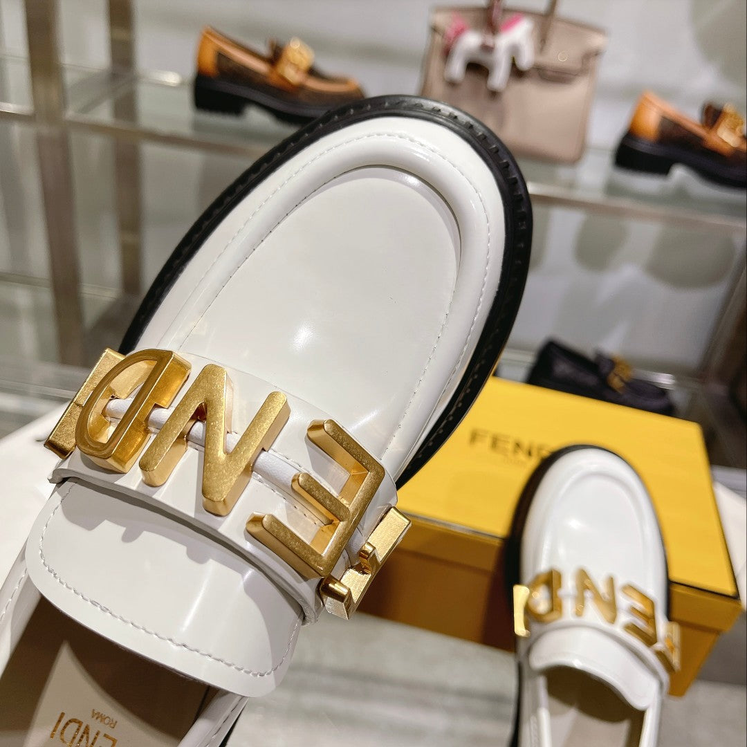 FENDI Graphy Fall/Winter Loafers with Gold Metal Accents