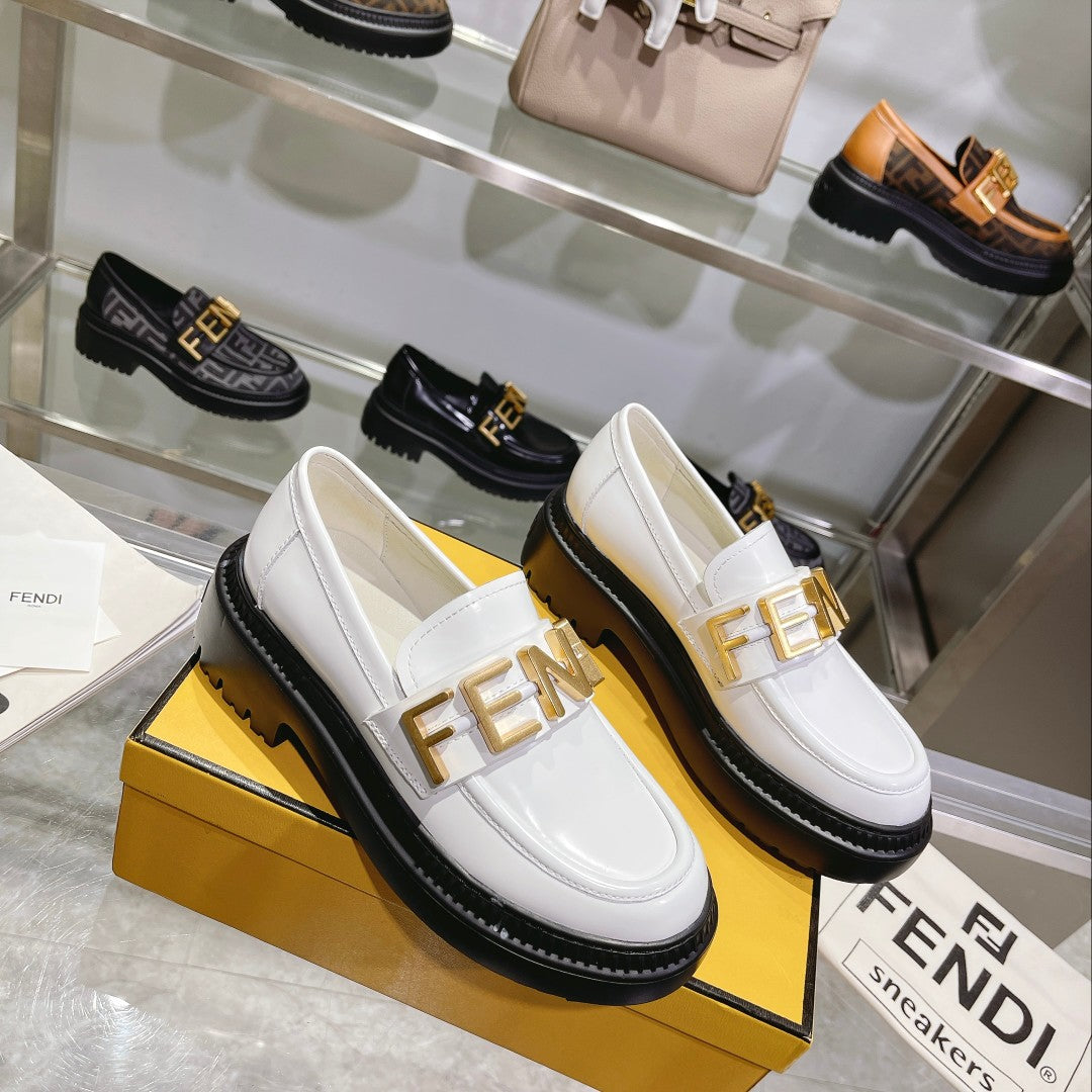 FENDI Graphy Fall/Winter Loafers with Gold Metal Accents