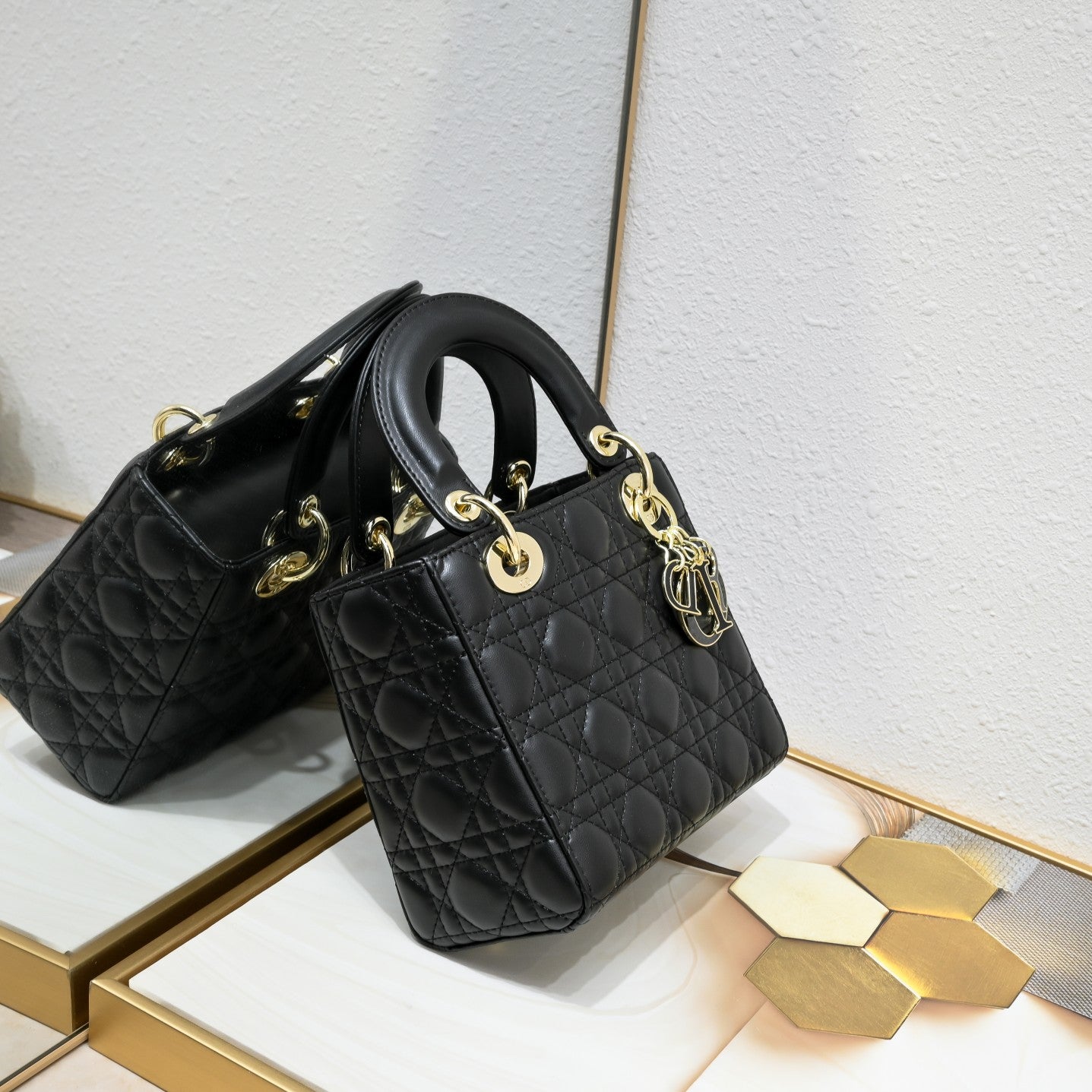Lady ABCDior Lambskin Bag – Black, White, Pink & Gray | Cannage Quilting + Enamel Charms