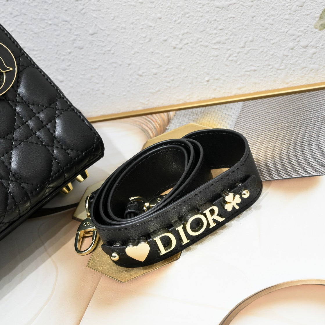 Lady ABCDior Lambskin Bag – Black, White, Pink & Gray | Cannage Quilting + Enamel Charms