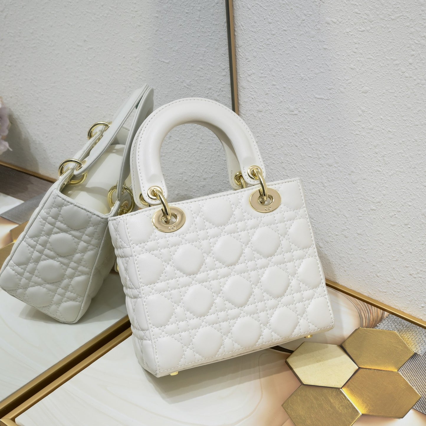 Lady ABCDior Lambskin Bag – Black, White, Pink & Gray | Cannage Quilting + Enamel Charms