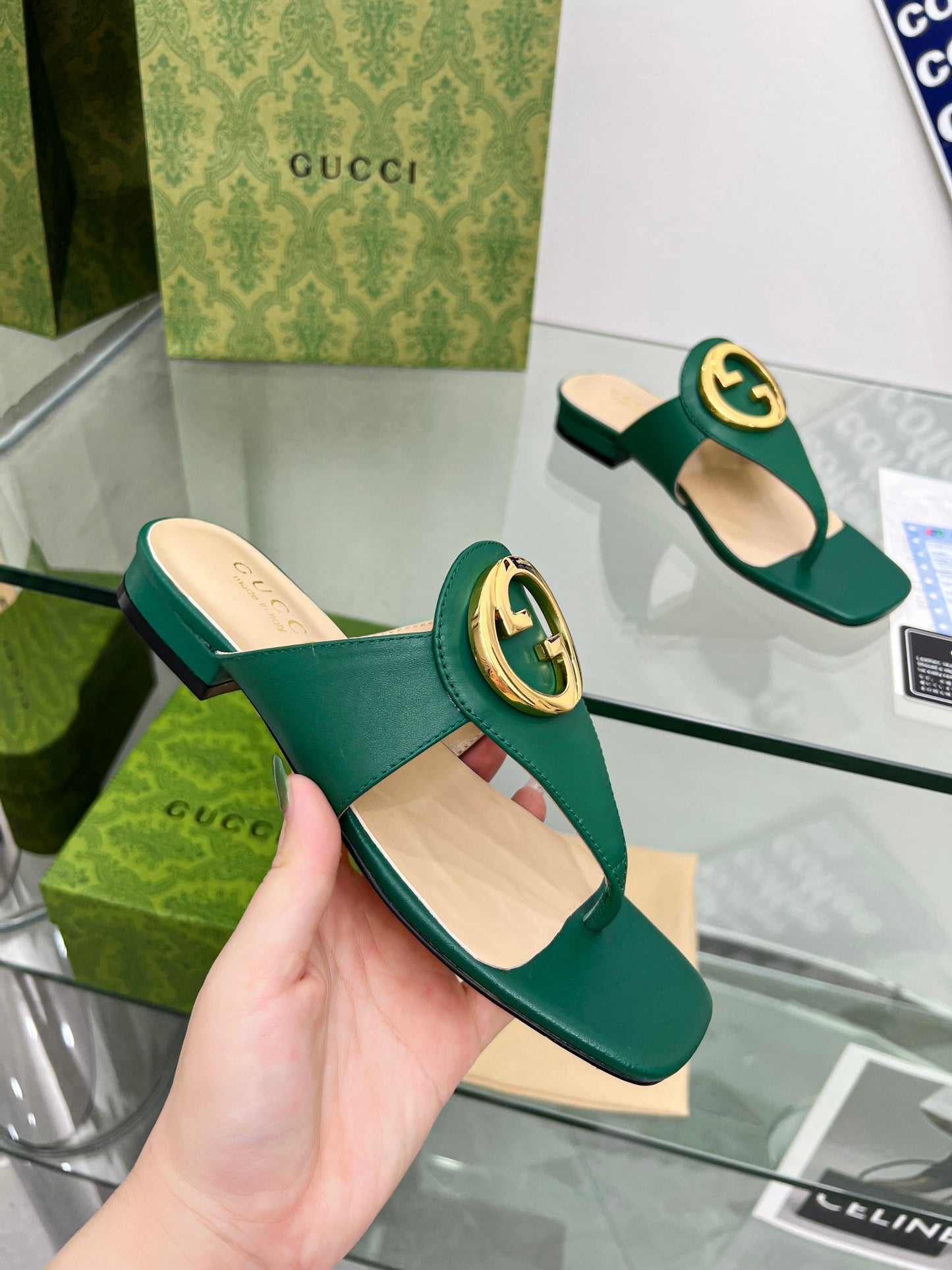 2023 Gucci-Inspired Square Toe Flip-Flops – Rubber or Leather Sole
