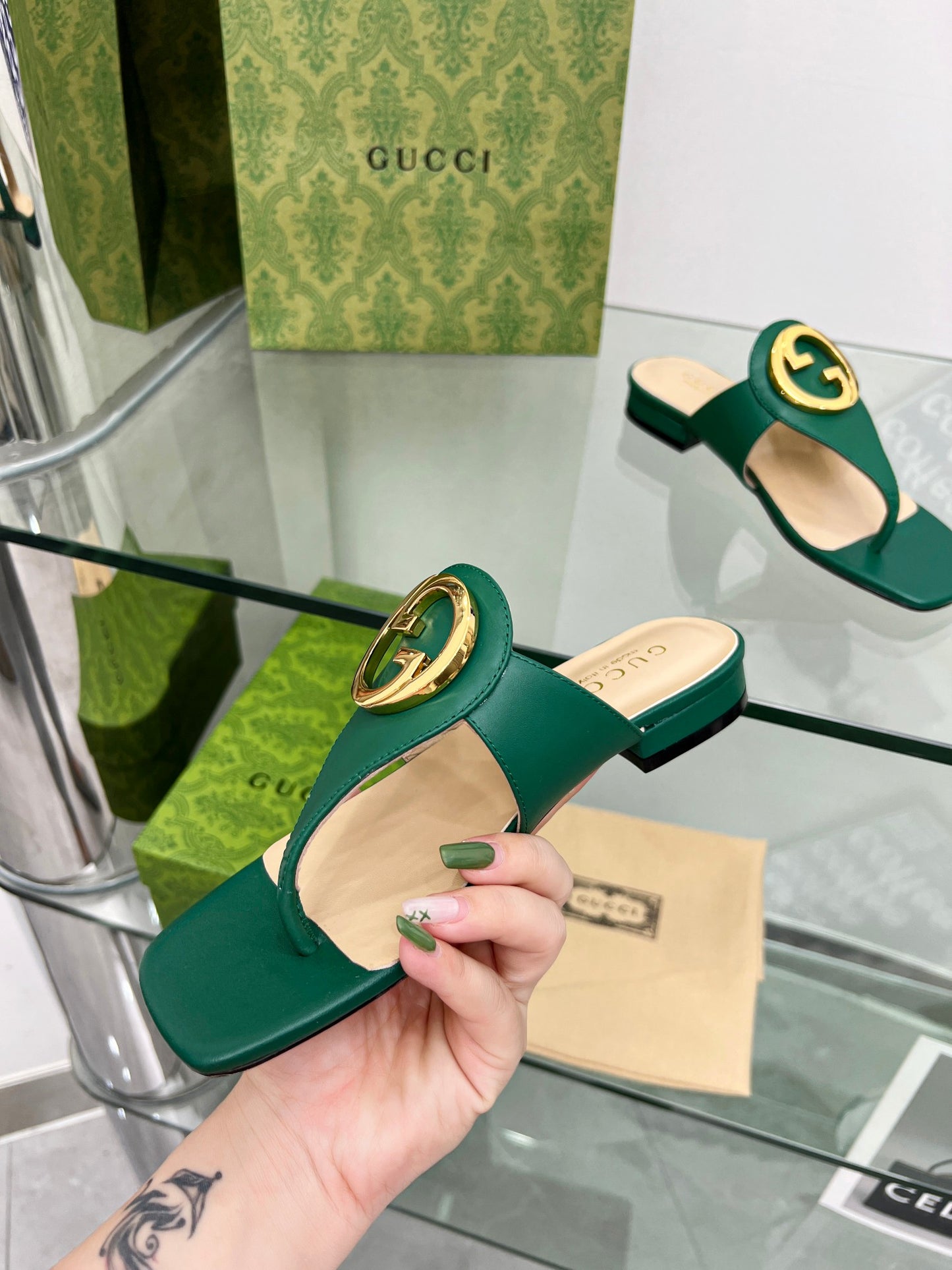 2023 Gucci-Inspired Square Toe Flip-Flops – Rubber or Leather Sole
