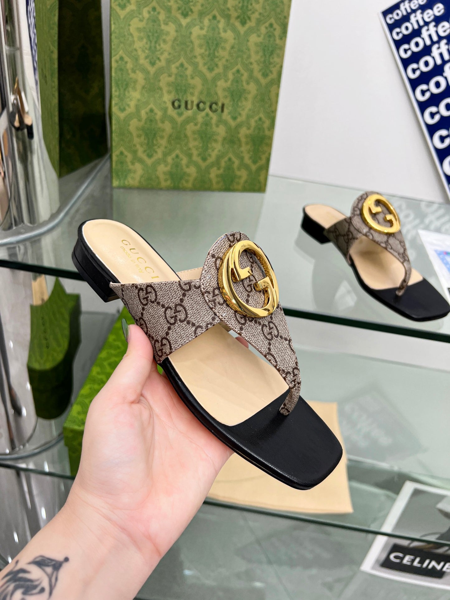 2023 Gucci-Inspired Square Toe Flip-Flops – Rubber or Leather Sole