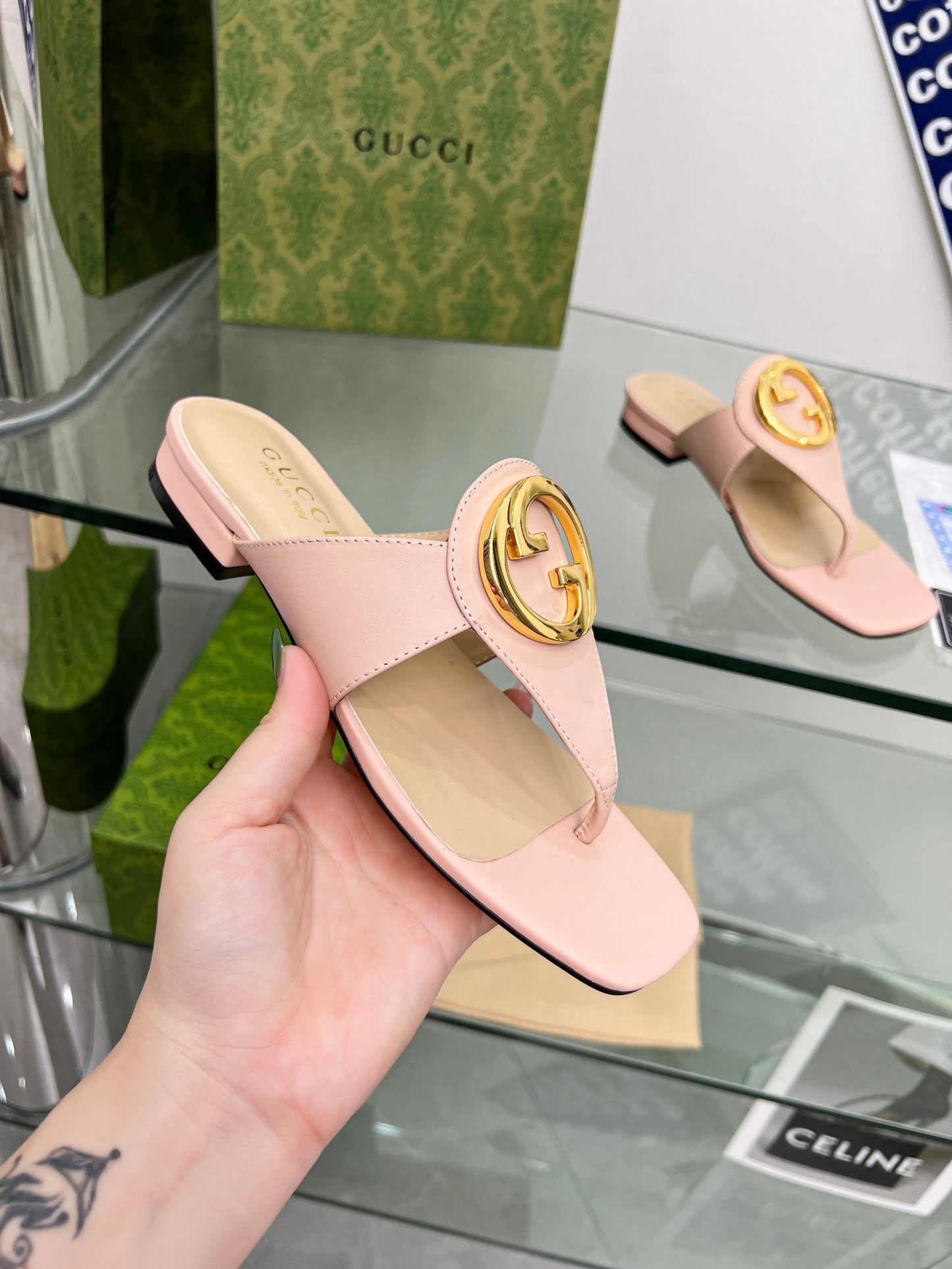 2023 Gucci-Inspired Square Toe Flip-Flops – Rubber or Leather Sole