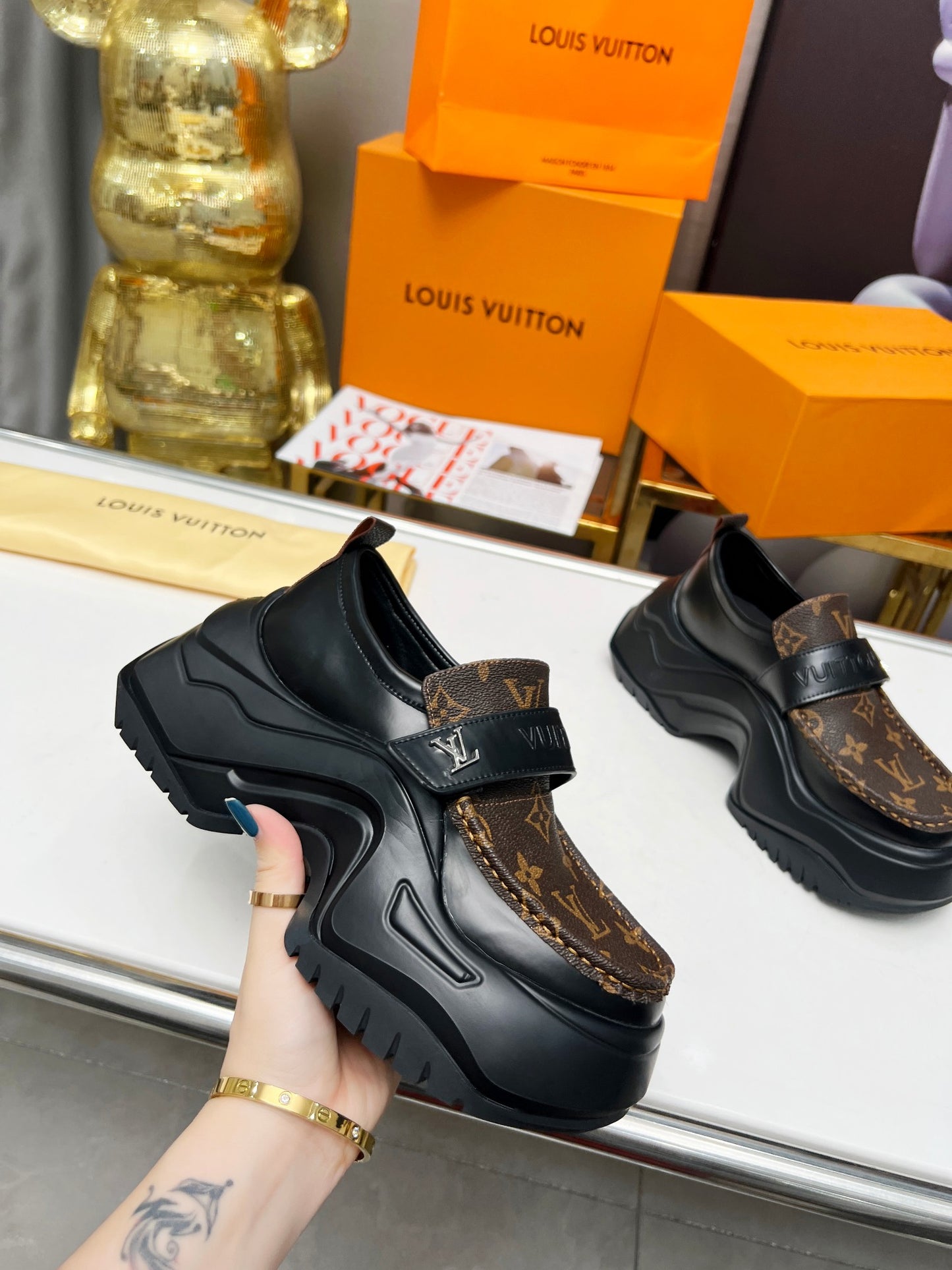 Louis Vuitton Unisex Leather & Patent Loafers (Customizable)