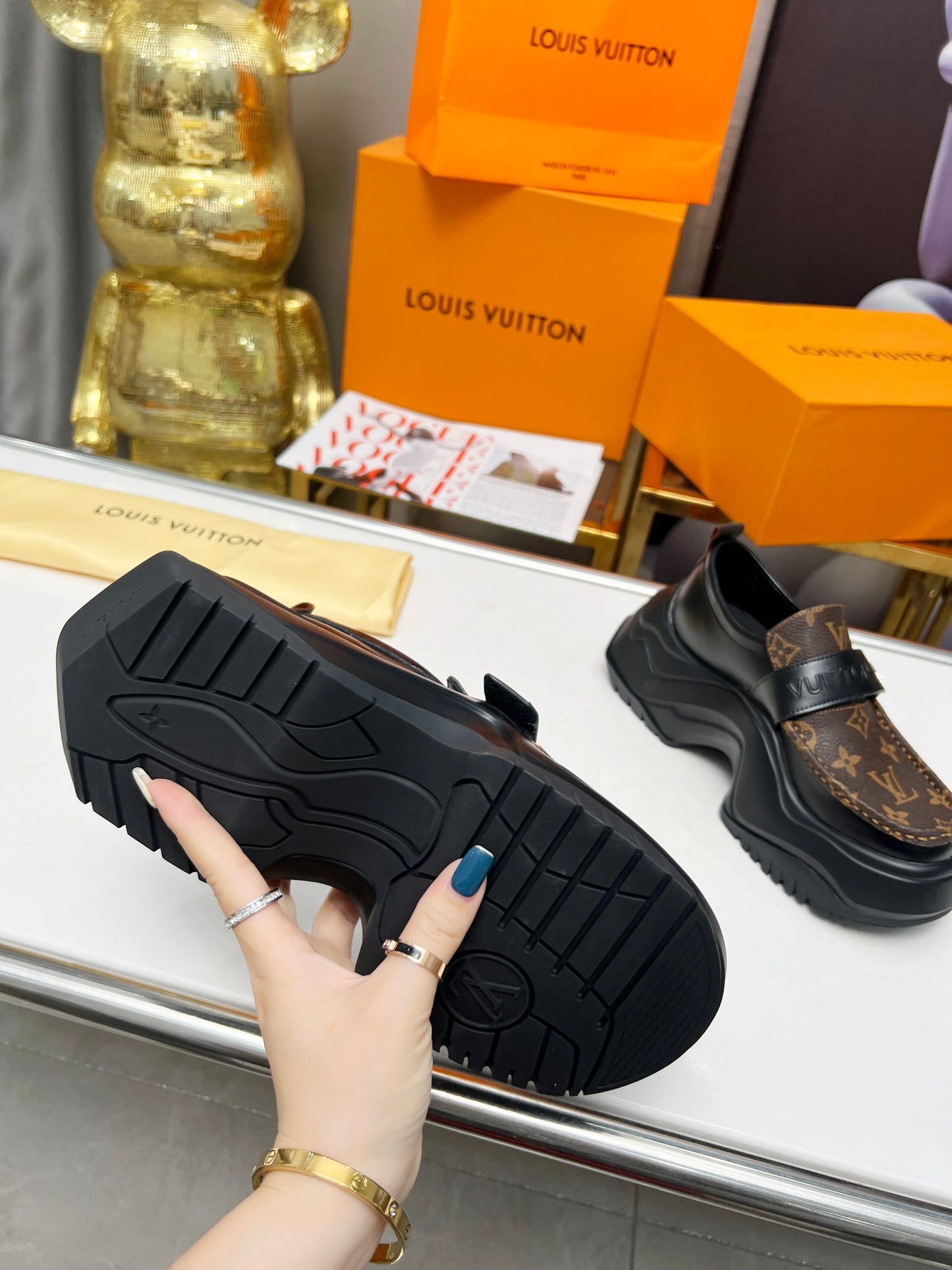 Louis Vuitton Unisex Leather & Patent Loafers (Customizable)