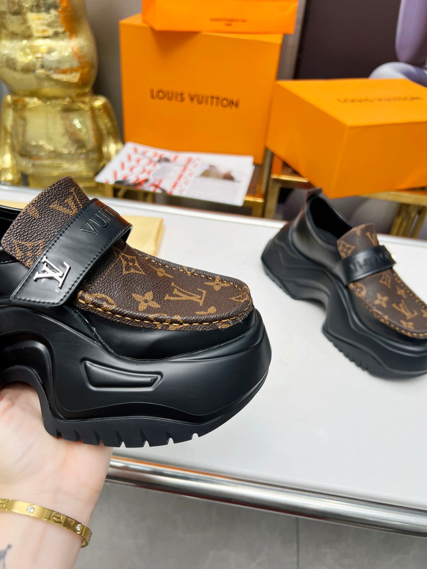 Louis Vuitton Unisex Leather & Patent Loafers (Customizable)