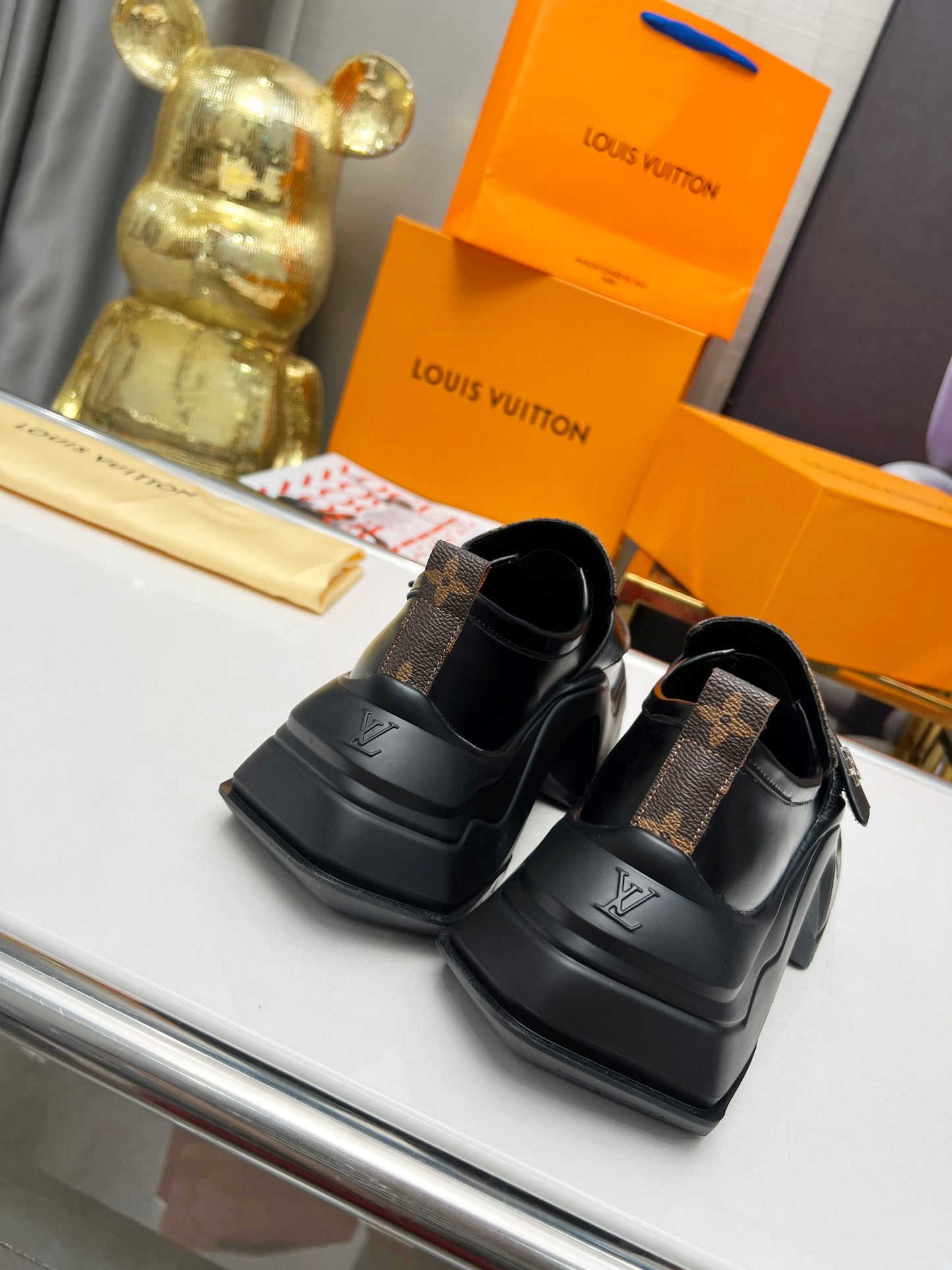 Louis Vuitton Unisex Leather & Patent Loafers (Customizable)