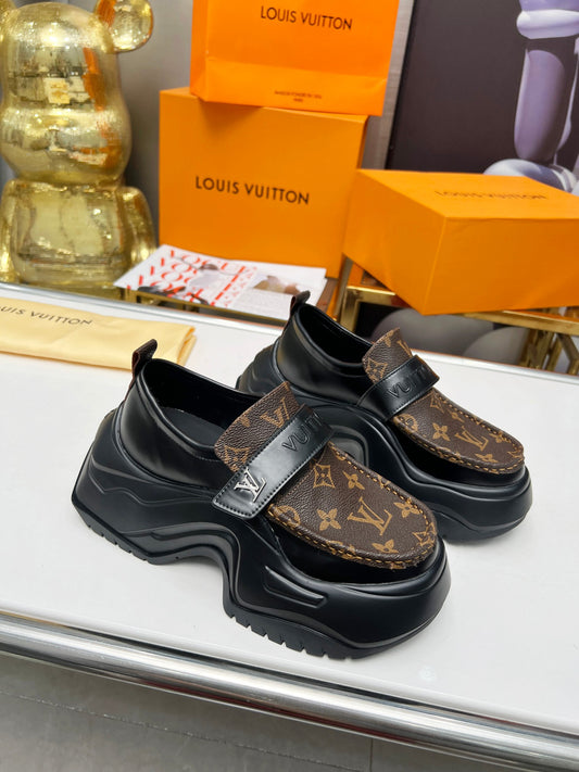 Louis Vuitton Unisex Leather & Patent Loafers (Customizable)