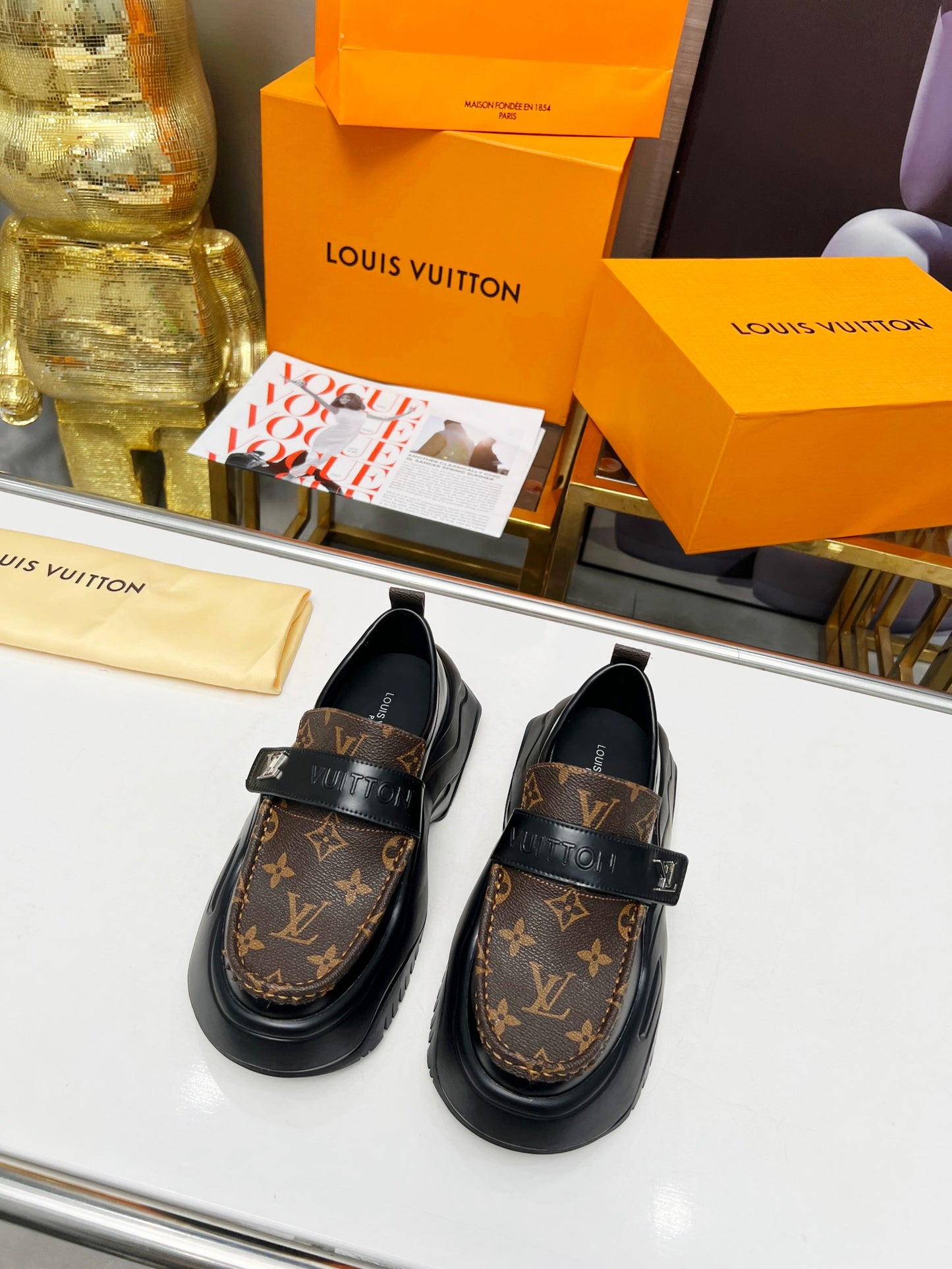 Louis Vuitton Unisex Leather & Patent Loafers (Customizable)