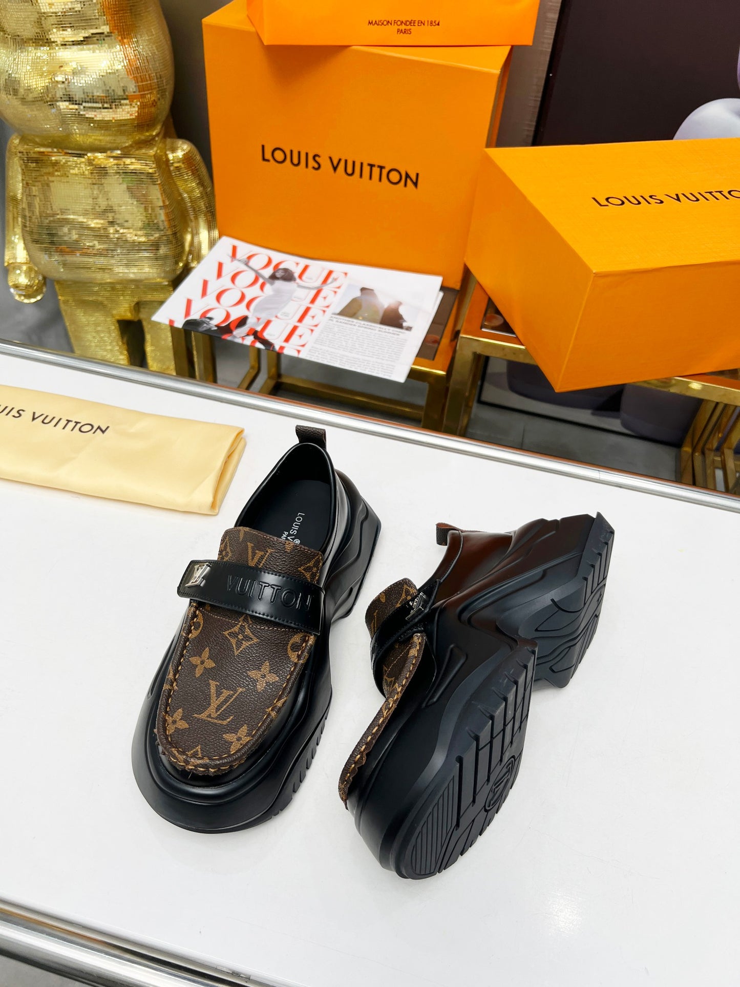 Louis Vuitton Unisex Leather & Patent Loafers (Customizable)