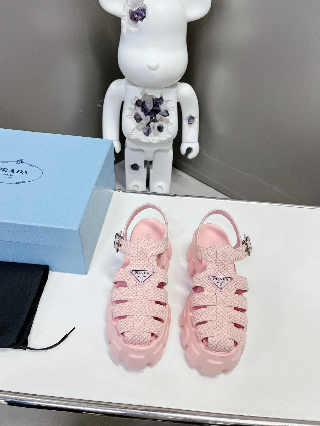 Prada 2023 Exclusive Woven Cage Rubber Sandals
