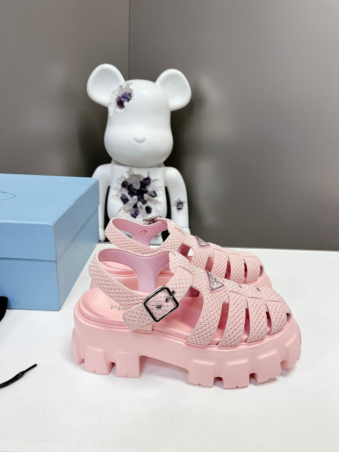 Prada 2023 Exclusive Woven Cage Rubber Sandals