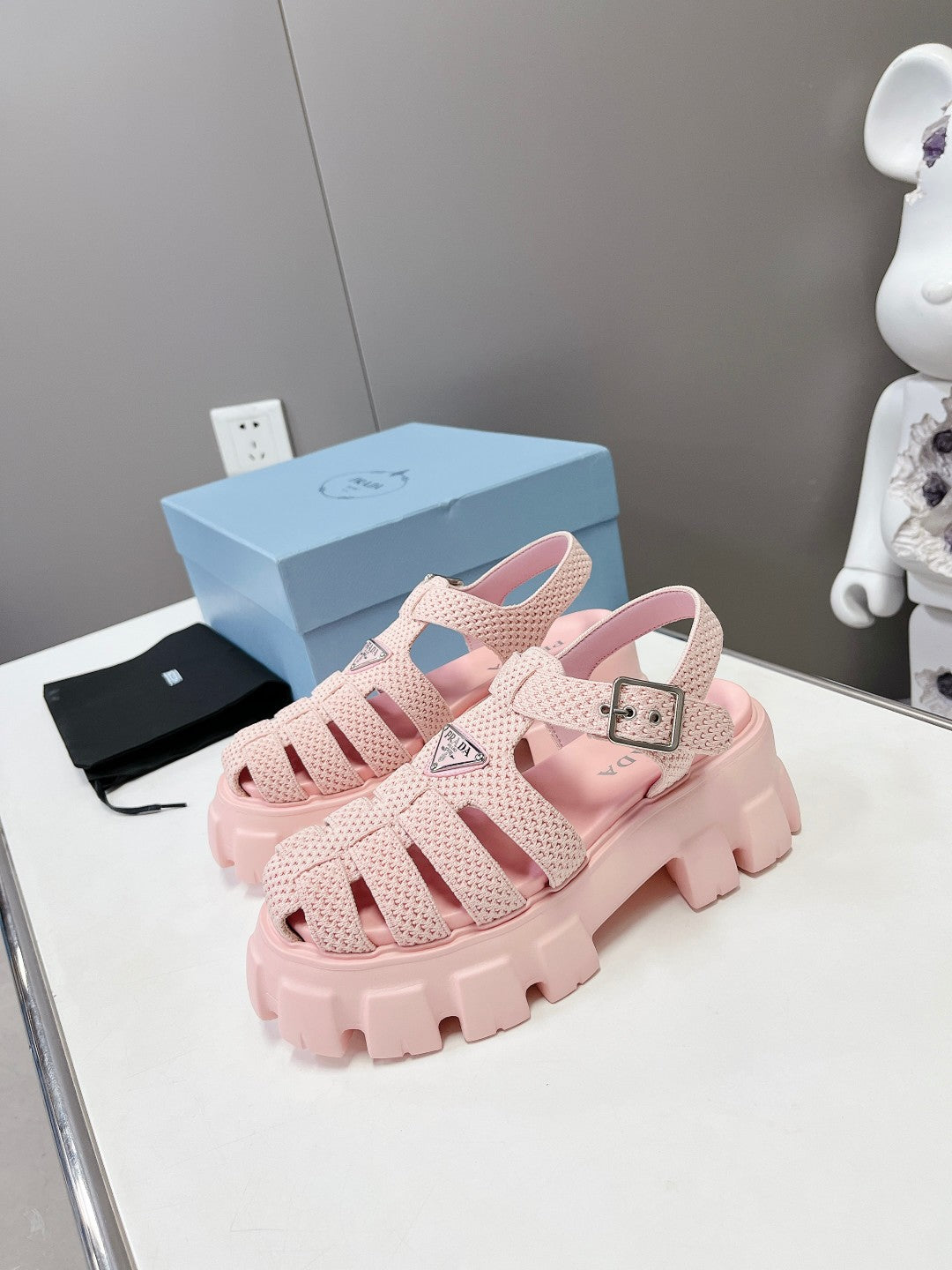 Prada 2023 Exclusive Woven Cage Rubber Sandals