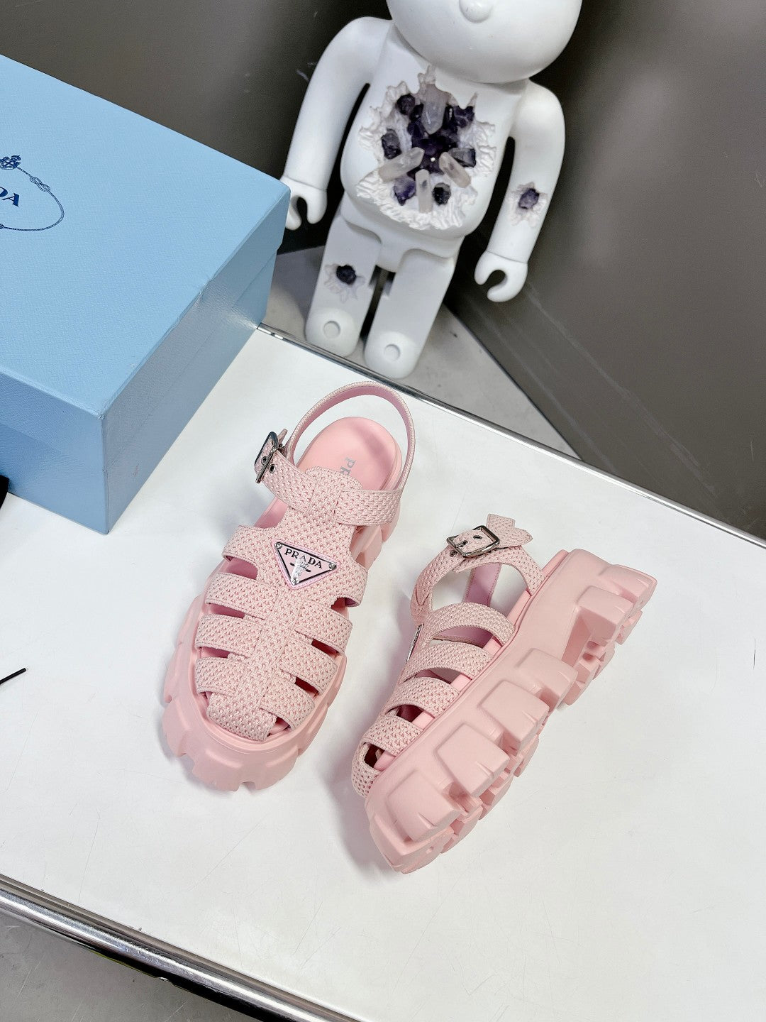 Prada 2023 Exclusive Woven Cage Rubber Sandals