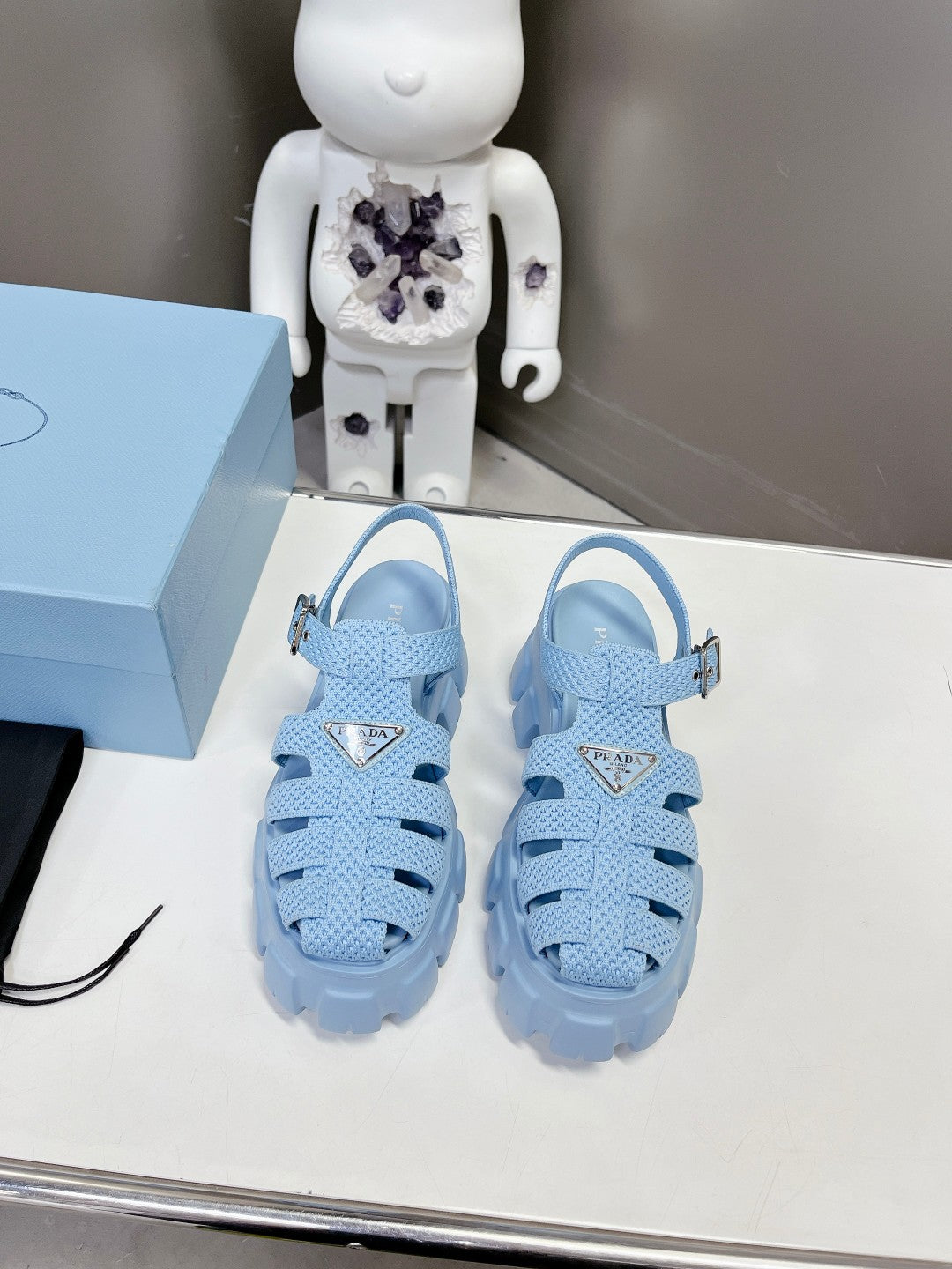 Prada 2023 Exclusive Woven Cage Rubber Sandals