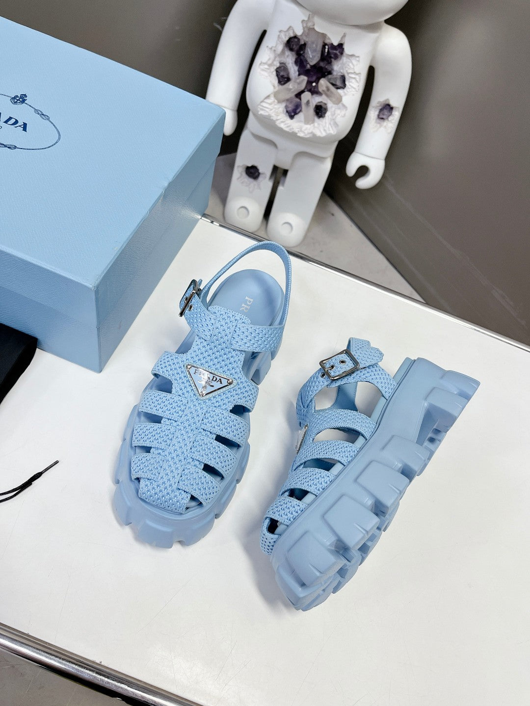 Prada 2023 Exclusive Woven Cage Rubber Sandals