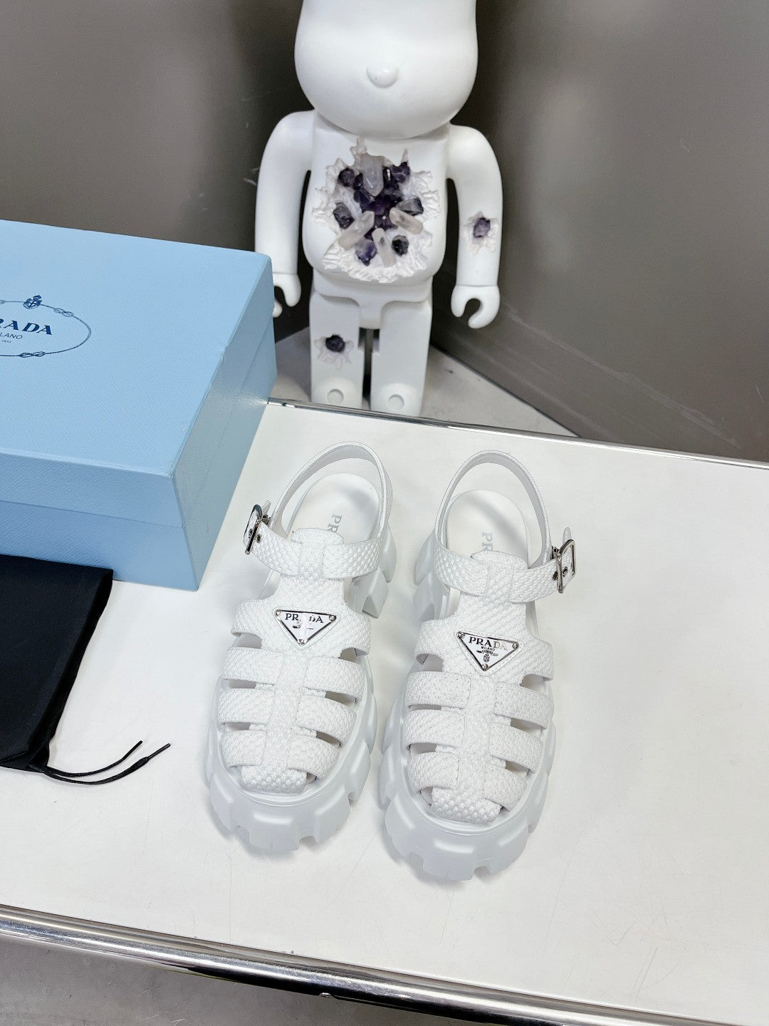 Prada 2023 Exclusive Woven Cage Rubber Sandals