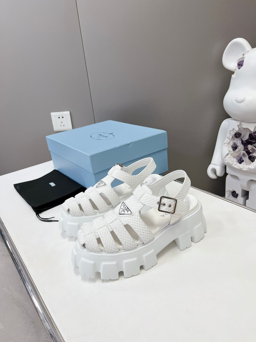 Prada 2023 Exclusive Woven Cage Rubber Sandals